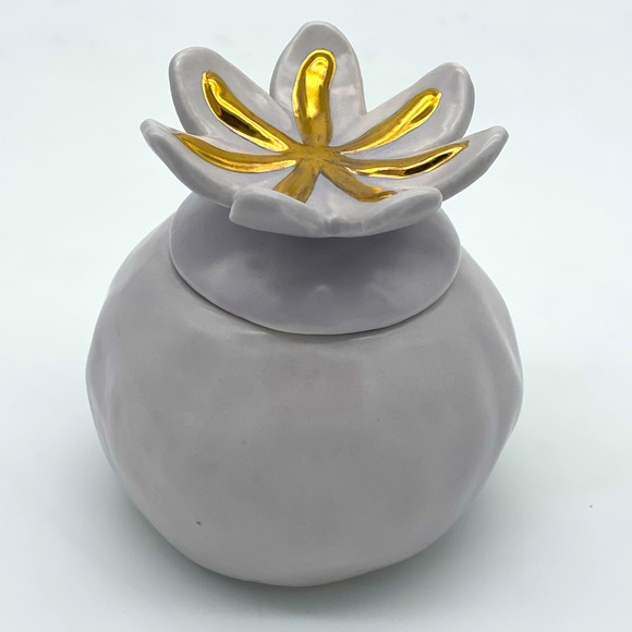 Anthropologie Decorative Ceramic Jar with Flower Petal Lid - Picture 1 of 6